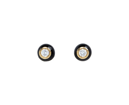 Black Enamel Small Diamond Audrey Stud Earrings