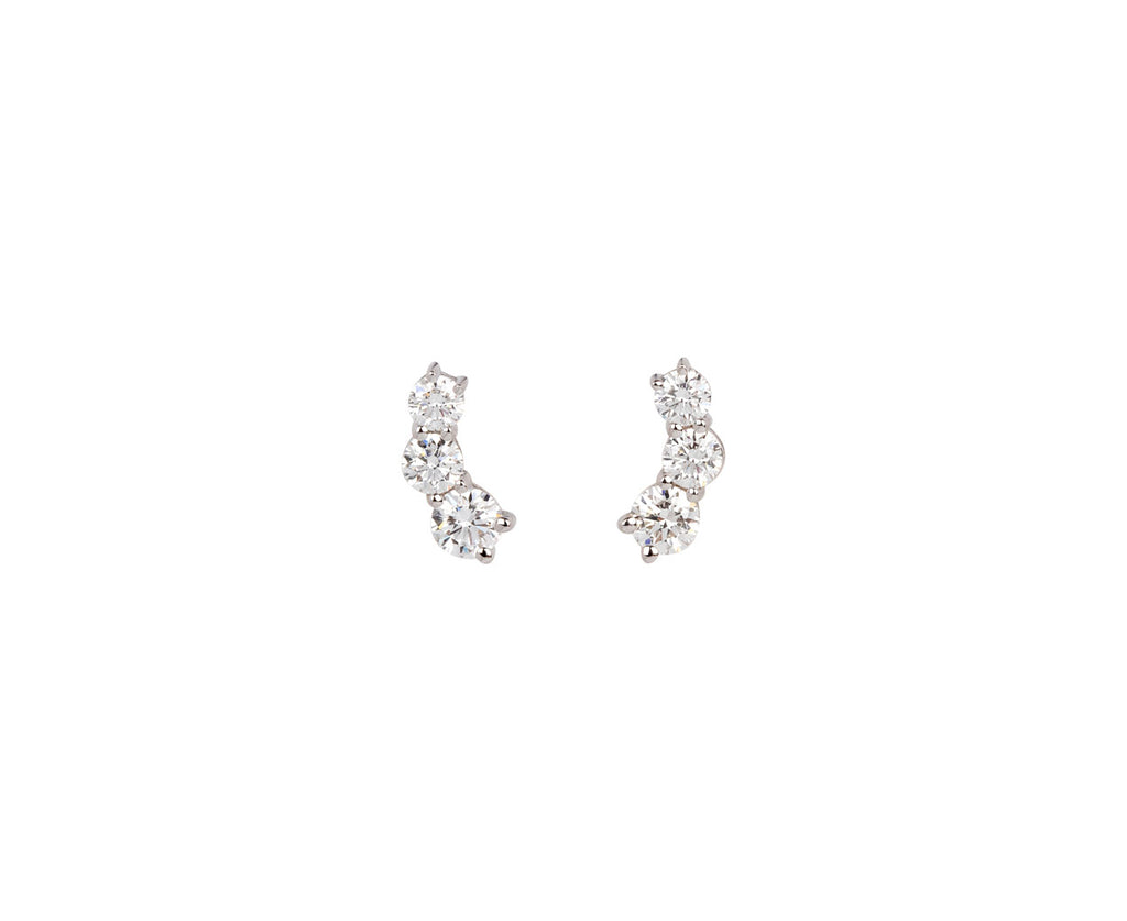 Melissa Kaye White Gold Aria Curved Triplet Stud Earrings