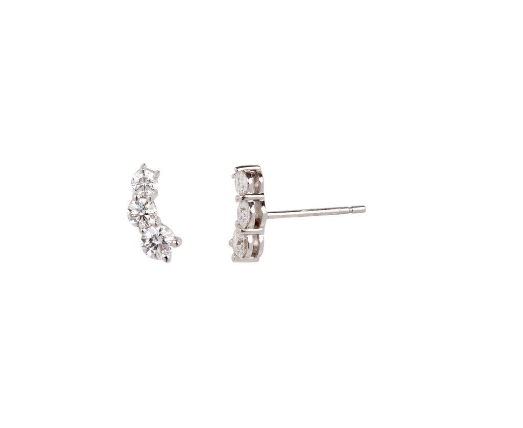 Melissa Kaye White Gold Aria Curved Triplet Stud Earrings Side View