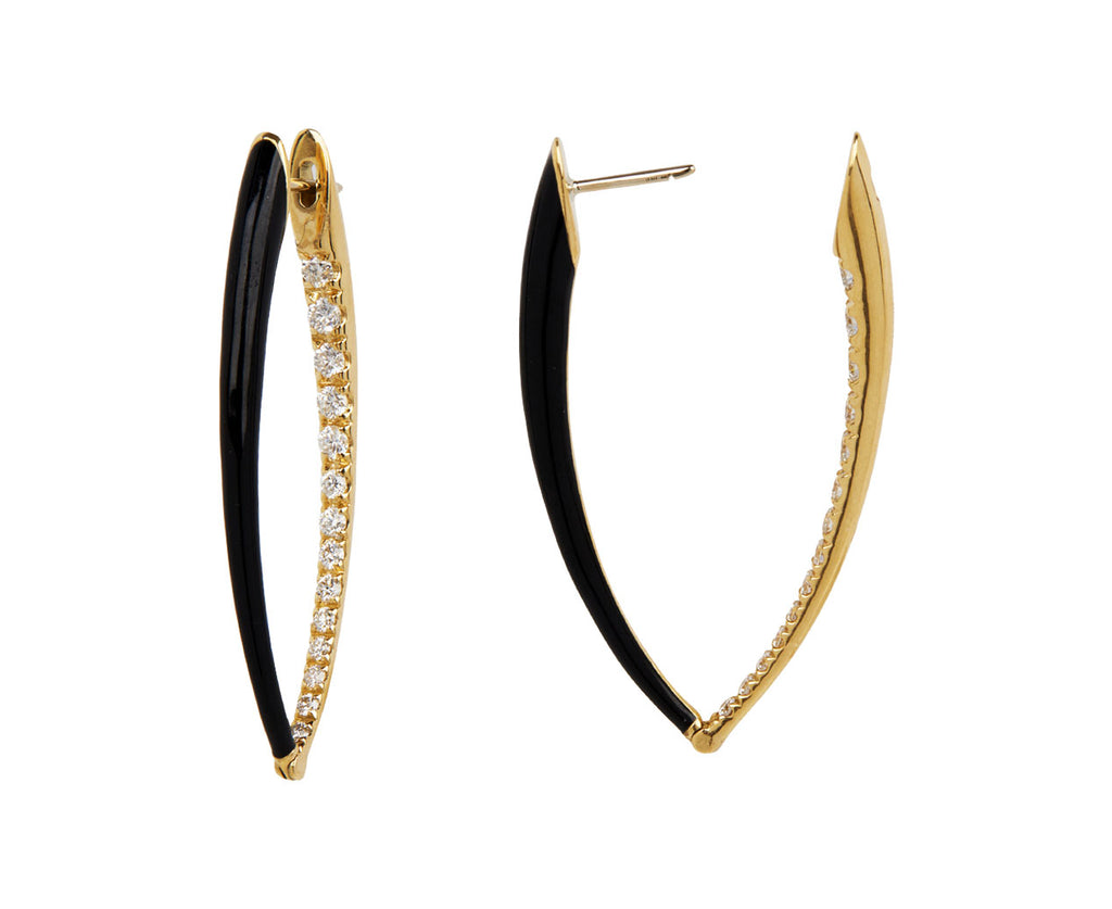 Melissa Kaye Black Enamel Diamond Large Cristina Earrings Clasp Open