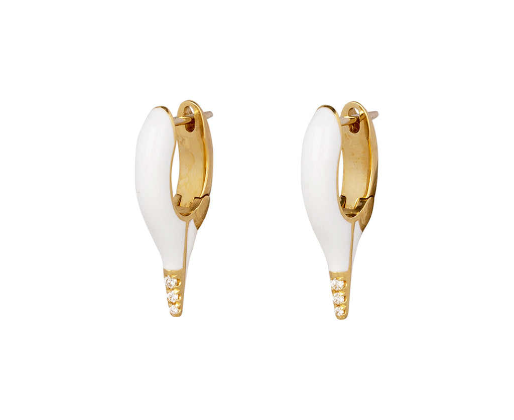 White Enamel Diamond Mini Lola Needle Earrings