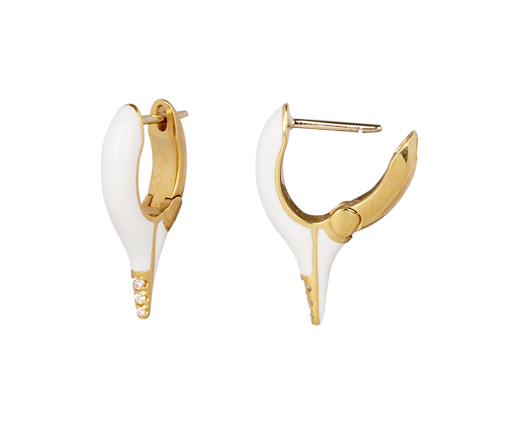 White Enamel Diamond Mini Lola Needle Earrings