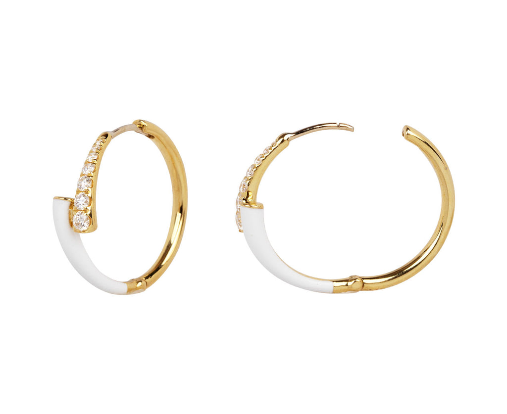 Melissa Kaye White Enamel Lola Hoop Earrings Clasp Open