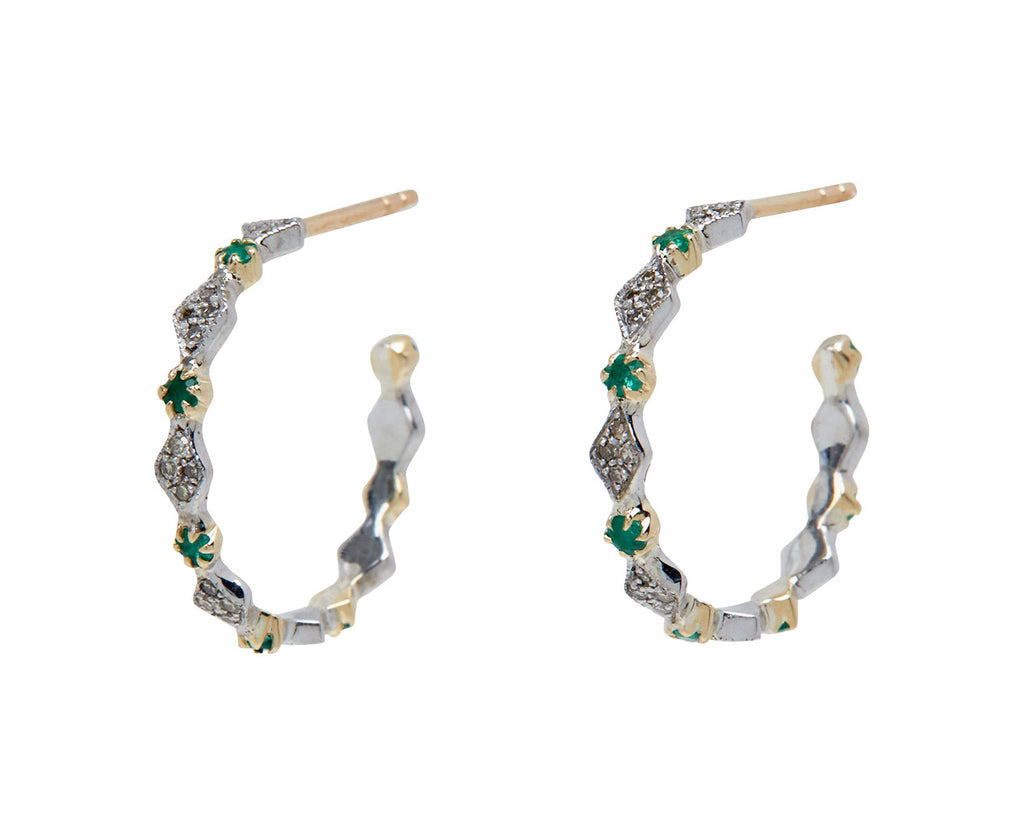 Pascale Monvoisin Ava Diamond and Emerald Hoop Earrings