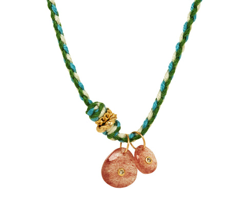 Pascale Monvoisin Strawberry Quartz and Diamond Holi Pendant Necklace