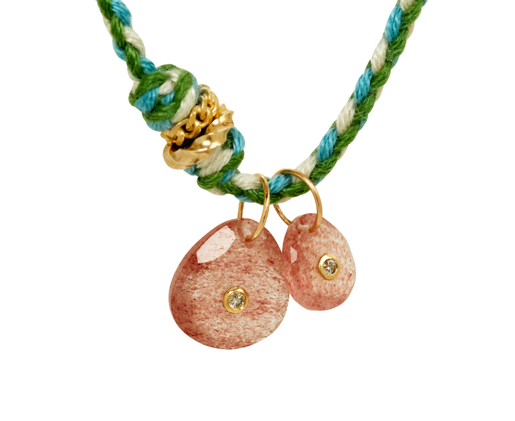 Pascale Monvoisin Strawberry Quartz and Diamond Holi Pendant Necklace - closeup