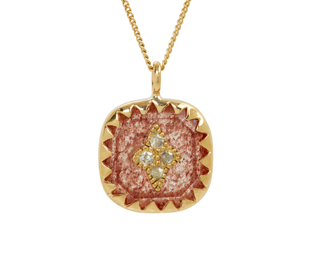 Pascale Monvoisin Strawberry Quartz and Diamond Pierrot Necklace - closeup