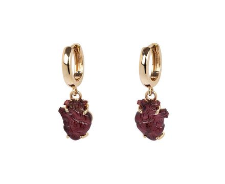 Garnet From the Heart Huggie Hoop Earrings