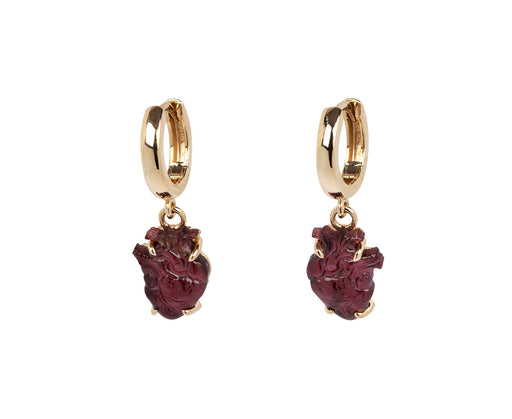 Garnet From the Heart Huggie Hoop Earrings