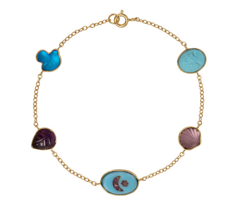 Blue Tone Five Mini Charm Bracelet