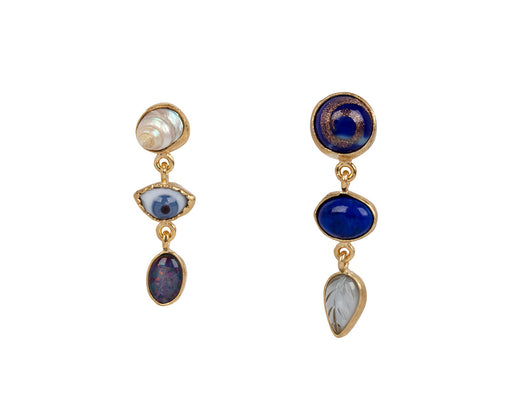 Blue Three Charm Drop Earrings