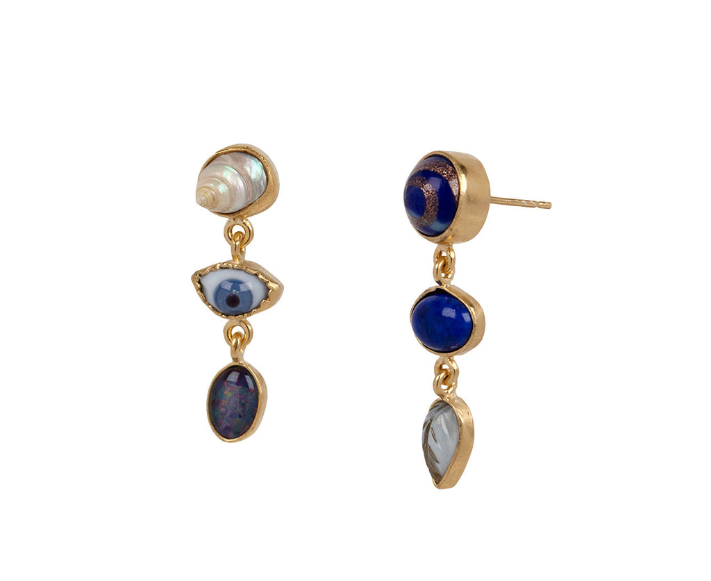 Blue Three Charm Drop Earrings