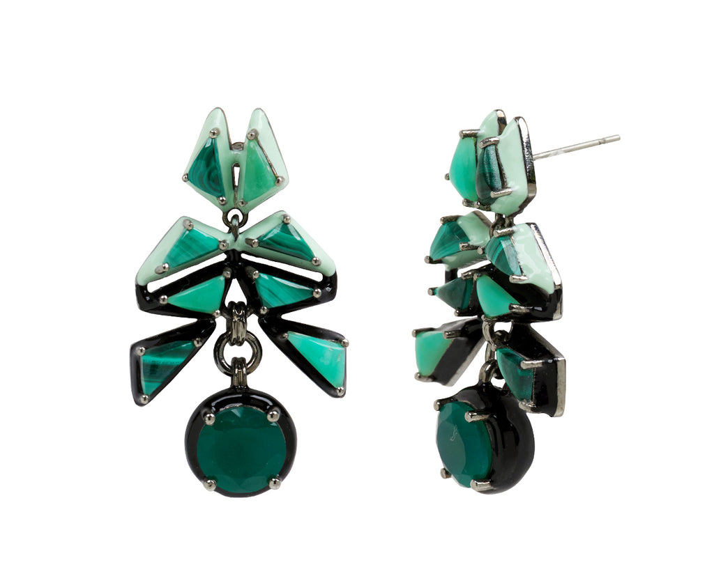 Nak Nakard Armstrong Chrysoprase, Malachite and Green Onyx Swallowtail Earrings - side