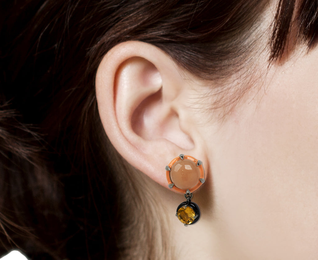 Peach Moonstone and Citrine Spyglass Earrings