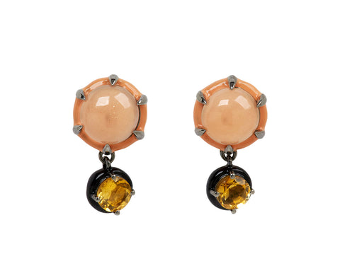 Peach Moonstone and Citrine Spyglass Earrings