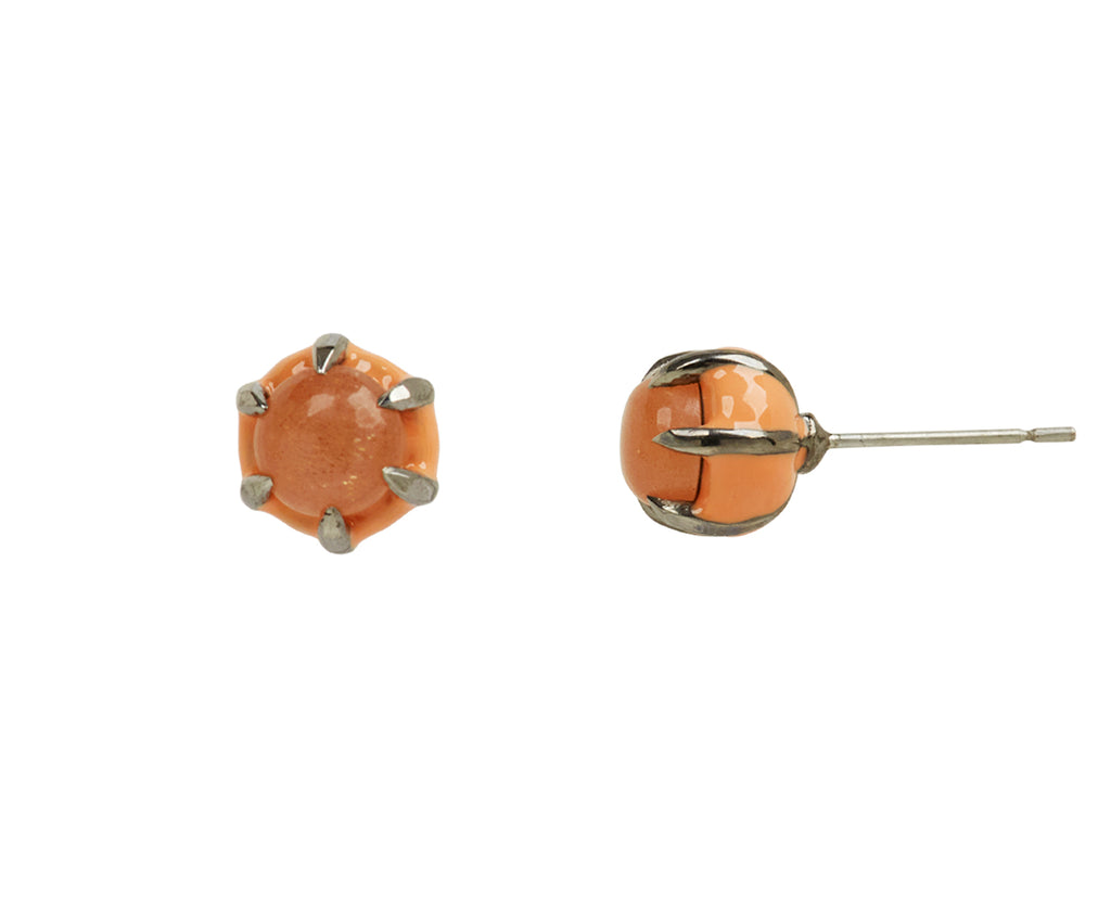 Nak Nakard Armstrong Georgian Estate Peach Moonstone Stud Earrings - side