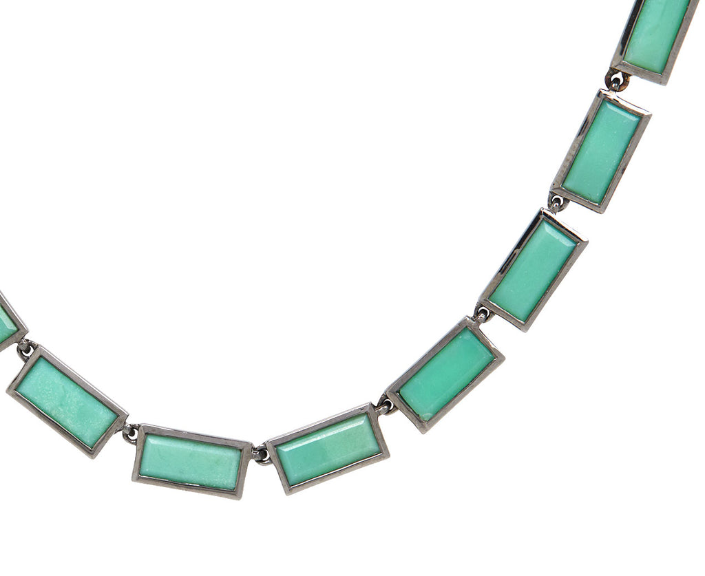 Nak Armstrong Nakard Chrysoprase Linear Baguette Tile Riviere Neckace - Closeup