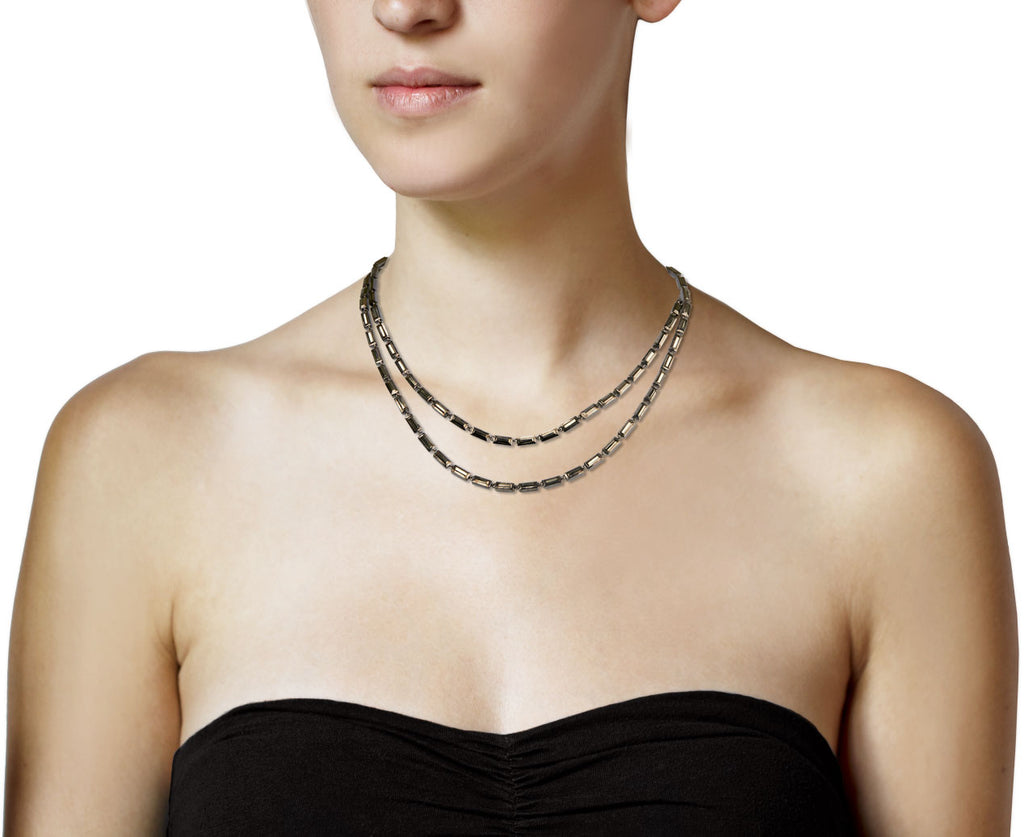 Nak Armstrong Nakard Pyrite Mini Linear Baguette Necklace - Profile Doubled