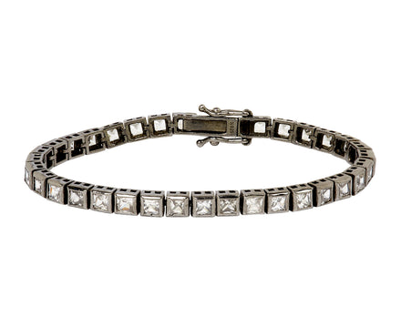 Nak Armstrong White Zircon Square Tile Tennis Bracelet
