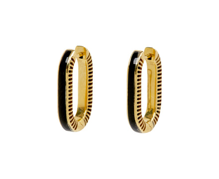 L'Atelier Nawbar Black Onyx and Diamond Lock Ray 1 Hoop Earrings
