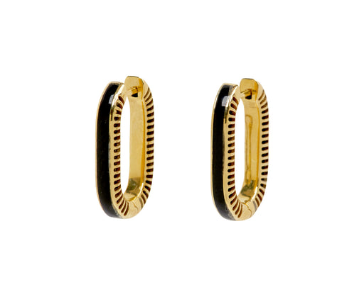L'Atelier Nawbar Black Onyx and Diamond Lock Ray 1 Hoop Earrings