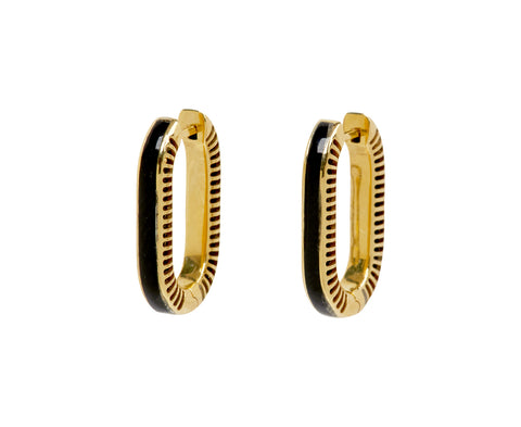 L'Atelier Nawbar Black Onyx and Diamond Lock Ray 1 Hoop Earrings