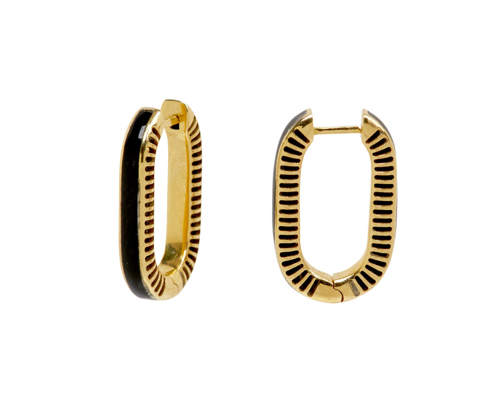 L'Atelier Nawbar Black Onyx and Diamond Lock Ray 1 Hoop Earrings - side