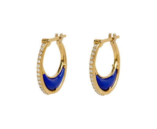 L'Atelier Nawbar Lapis and Diamond Bloom Moon 1 Hoop Earrings