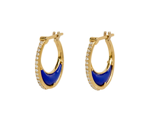 L'Atelier Nawbar Lapis and Diamond Bloom Moon 1 Hoop Earrings
