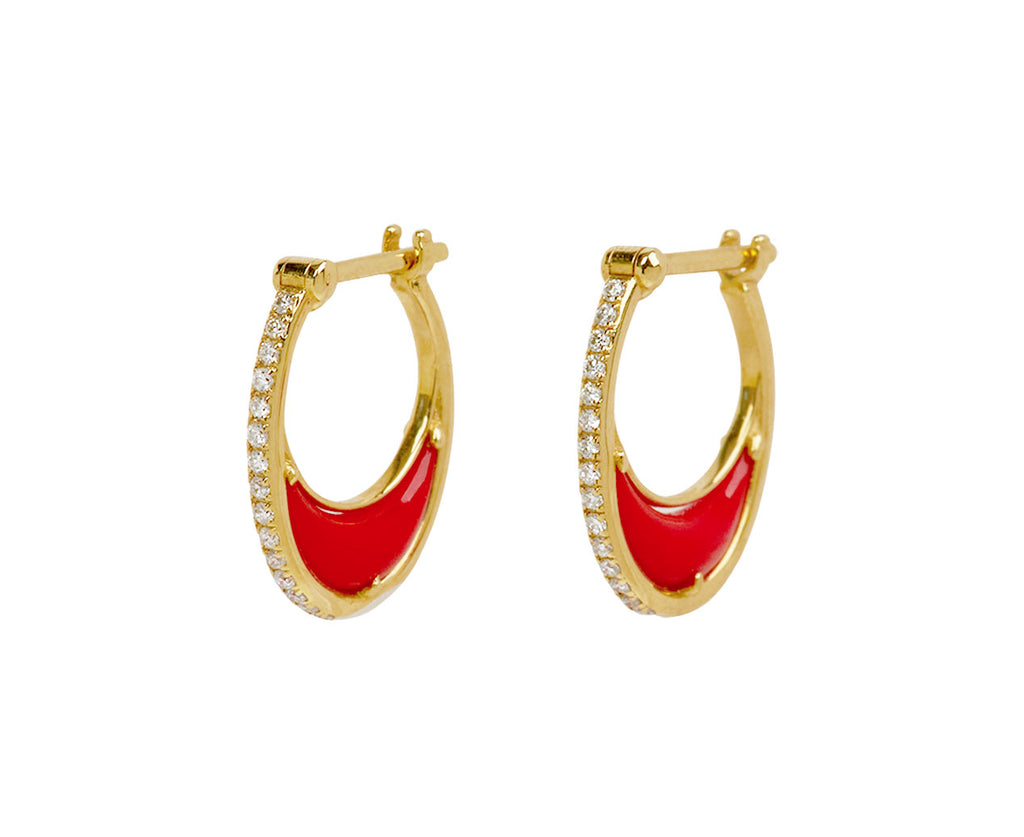 L'Atelier Nawbar Red Coral and Diamond Bloom Moon 1 Hoop Earrings