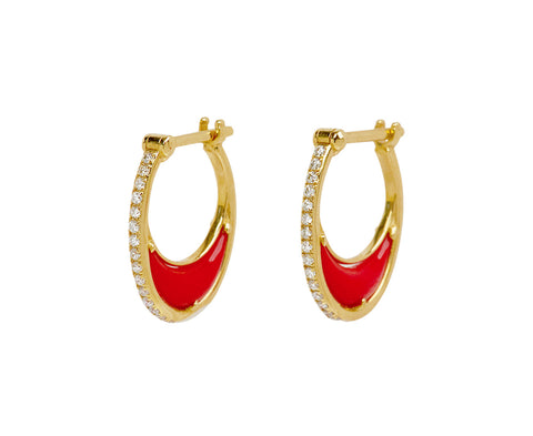 L'Atelier Nawbar Red Coral and Diamond Bloom Moon 1 Hoop Earrings