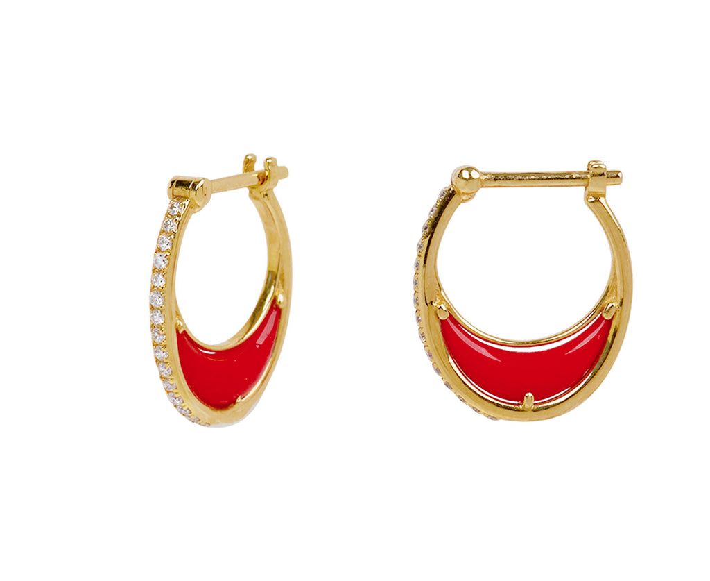L'Atelier Nawbar Red Coral and Diamond Bloom Moon 1 Hoop Earrings - side