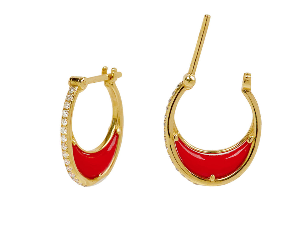 L'Atelier Nawbar Red Coral and Diamond Bloom Moon 1 Hoop Earrings - closure