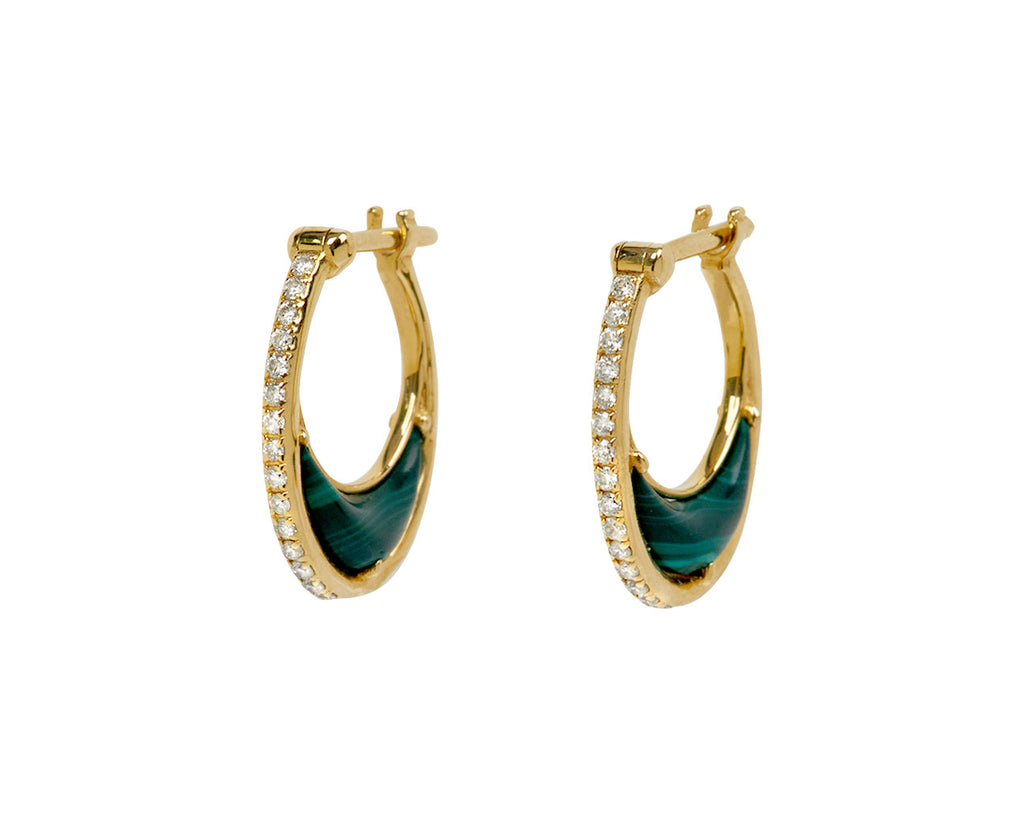 L'Atelier Nawbar Malachite and Diamond Bloop Moon 1 Hoop Earrings