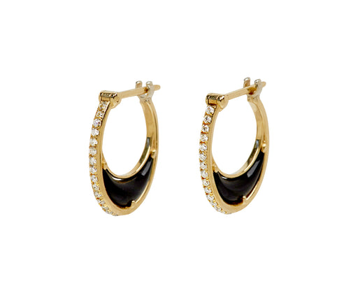 L'Atelier Nawbar Black Onyx and Diamond Bloop Moon 1 Hoop Earrings