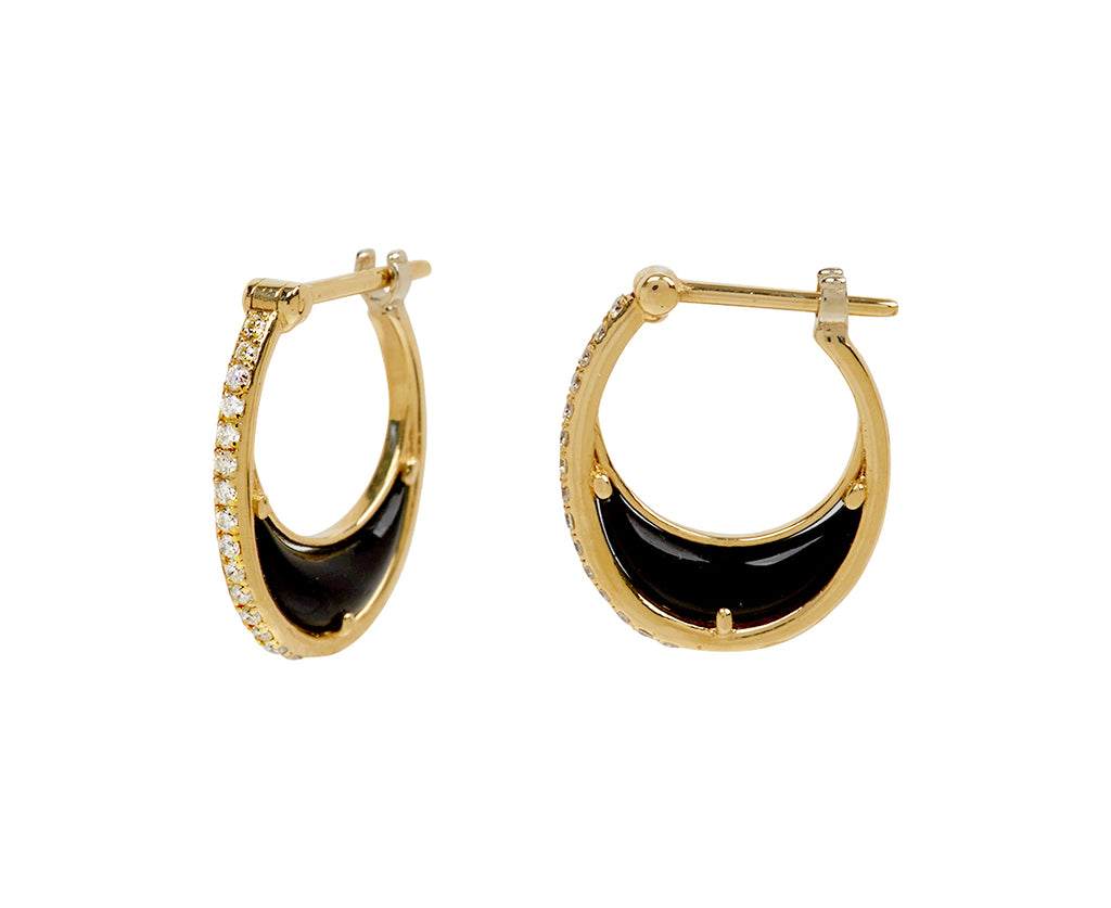 L'Atelier Nawbar Black Onyx and Diamond Bloop Moon 1 Hoop Earrings - side