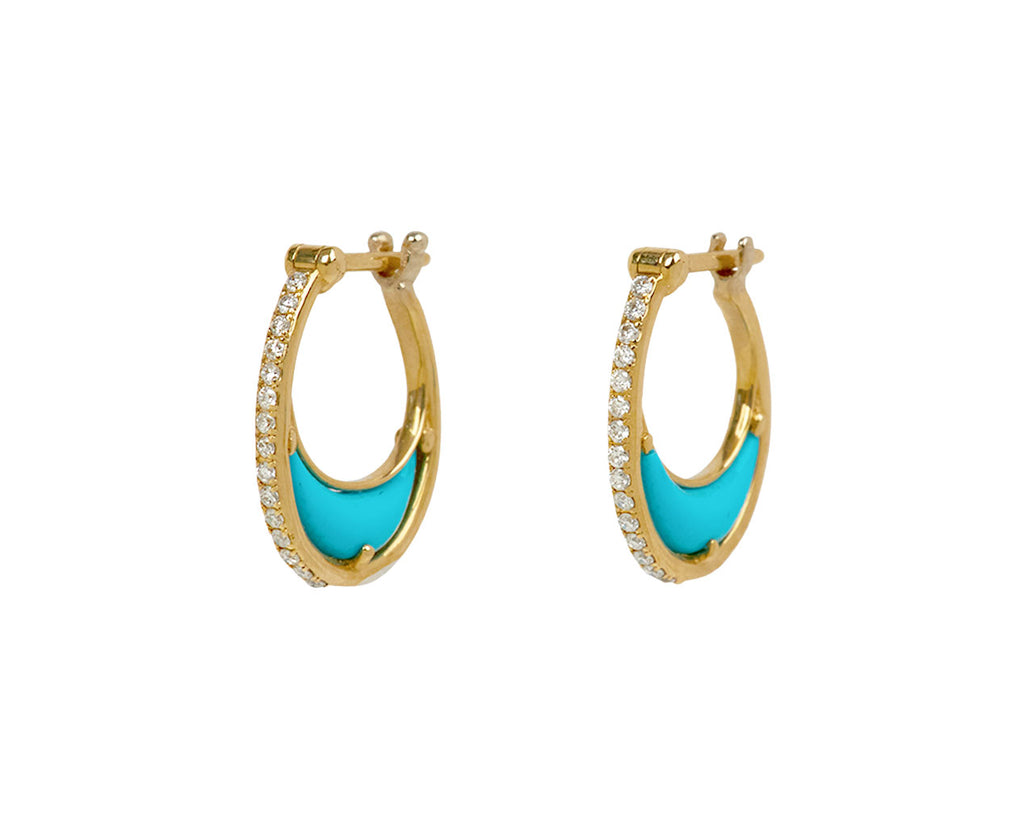 L'Atelier Nawbar Turquoise and Diamond Bloop Moon 1 Hoop Earrings