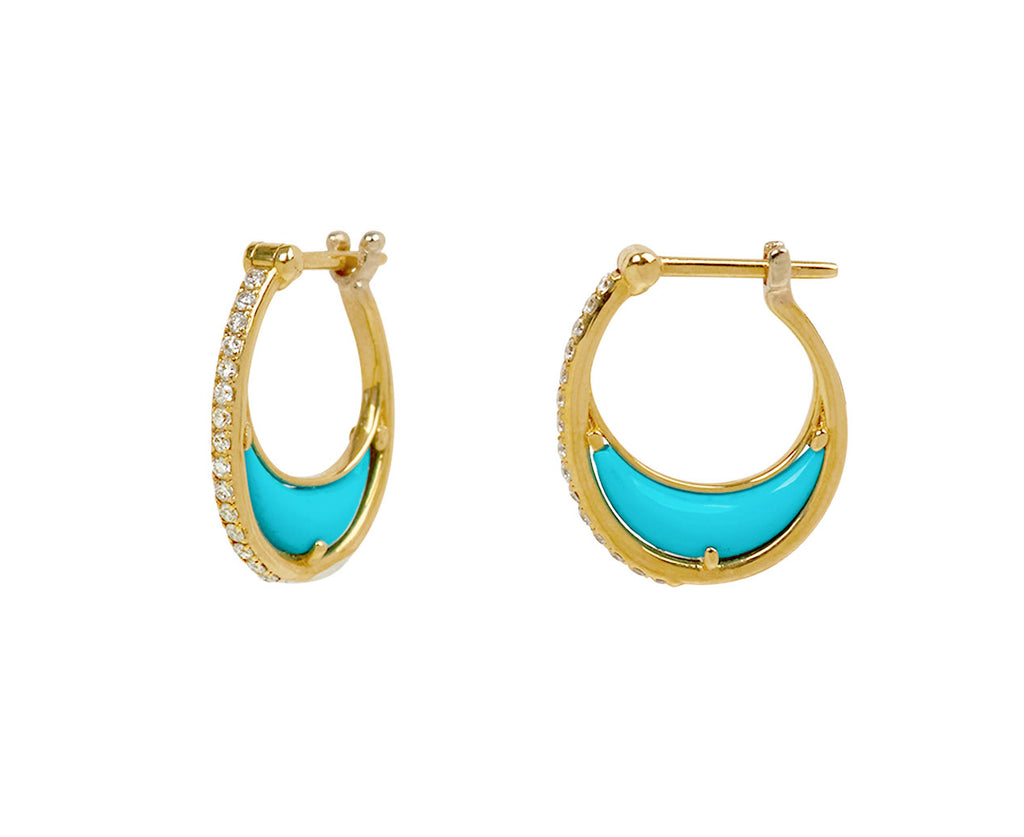 L'Atelier Nawbar Turquoise and Diamond Bloop Moon 1 Hoop Earrings - side