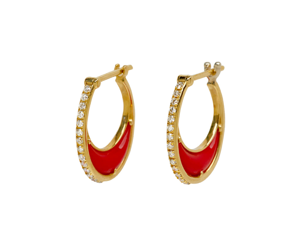 L'Atelier Nawbar Coral and Diamond Bloop Moon 2 Hoop Earrings