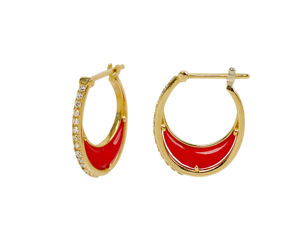 L'Atelier Nawbar Coral and Diamond Bloop Moon 2 Hoop Earrings - side