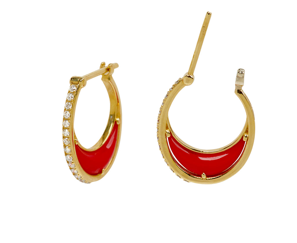 L'Atelier Nawbar Coral and Diamond Bloop Moon 2 Hoop Earrings - closure