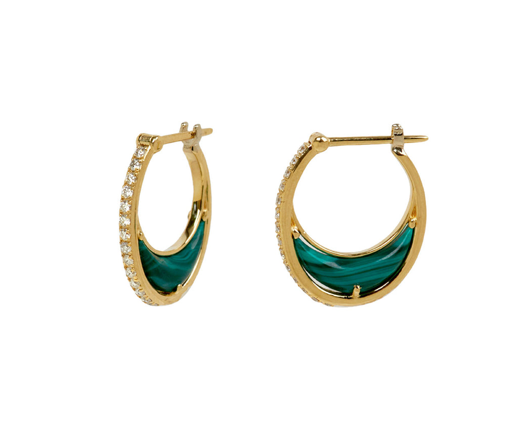 L'Atelier Nawbar Malachite and Diamond Bloop Moon 2 Hoop Earrings - side