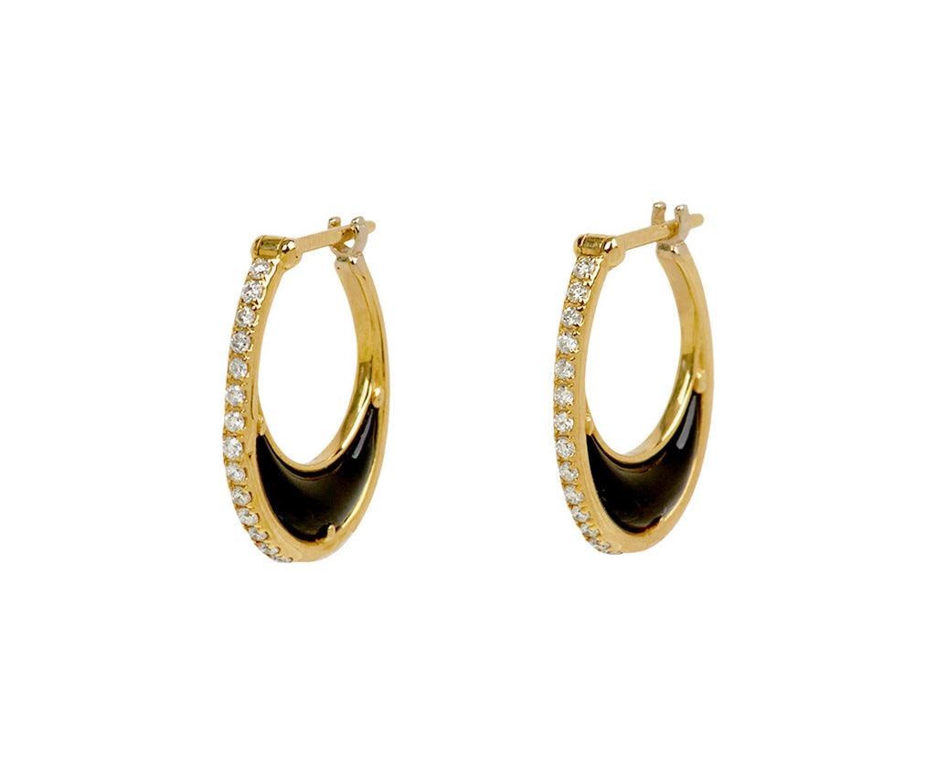 L'Atelier Nawbar Black Onyx and Diamond Bloop Moon 2 Hoop Earrings