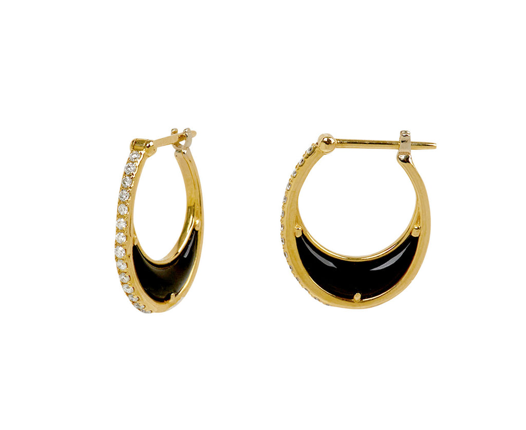L'Atelier Nawbar Black Onyx and Diamond Bloop Moon 2 Hoop Earrings - side