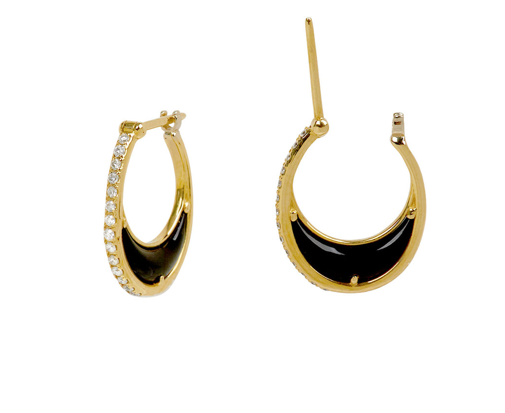 L'Atelier Nawbar Black Onyx and Diamond Bloop Moon 2 Hoop Earrings - closure