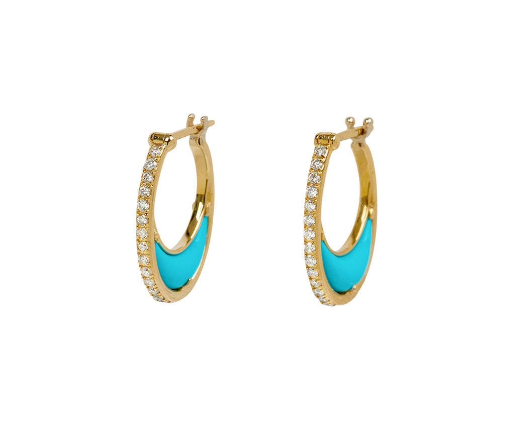 L'Atelier Nawbar Turquoise and Diamond Bloom Moon Hoop Earrings