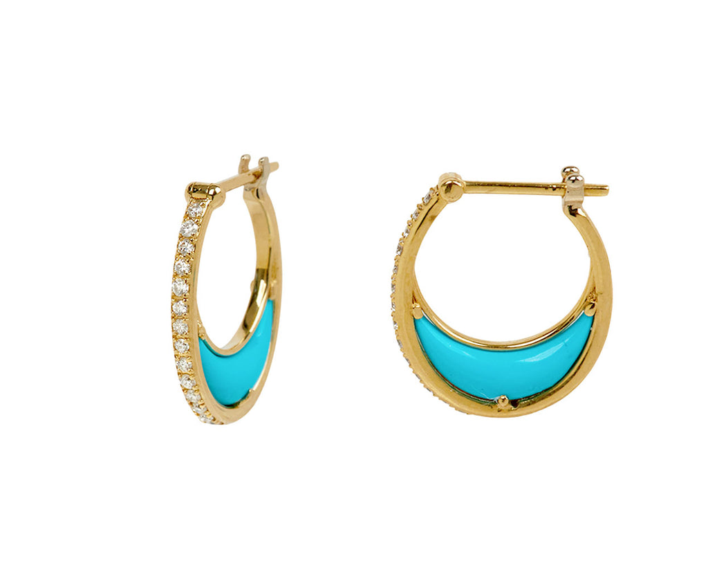 L'Atelier Nawbar Turquoise and Diamond Bloom Moon Hoop Earrings - side