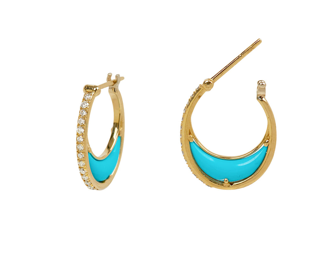 L'Atelier Nawbar Turquoise and Diamond Bloom Moon Hoop Earrings - closure