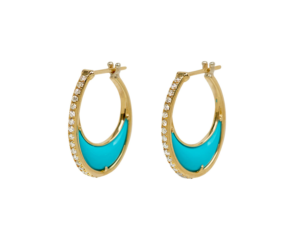 L'Atelier Nawbar Turquoise and Diamond Bloop Moon 3 Hoop Earrings