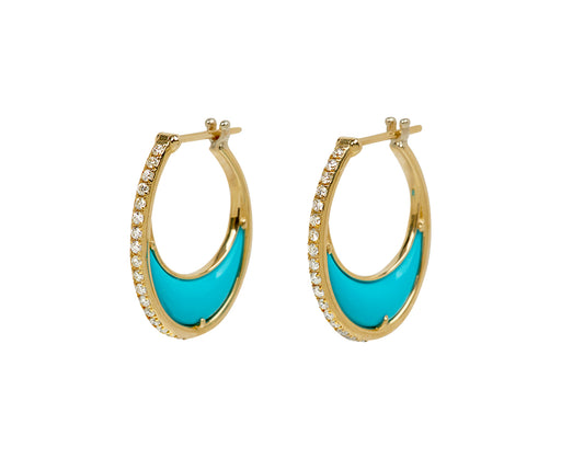 L'Atelier Nawbar Turquoise and Diamond Bloop Moon 3 Hoop Earrings
